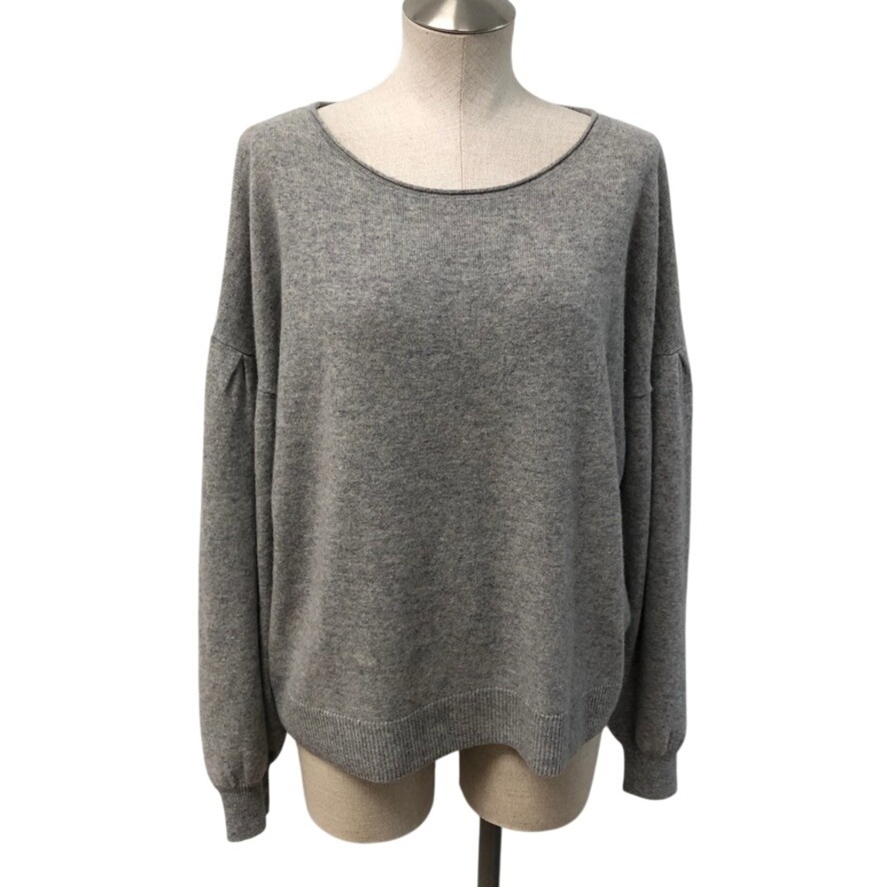 Sundance Sweater Womens Large Gray 100% Cashmere Puff Sleeve Minimalist Classic